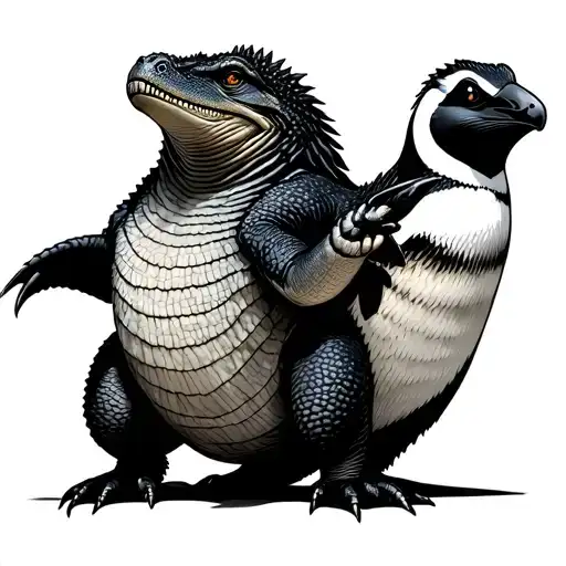 Penguin Riding Komodo Dragon