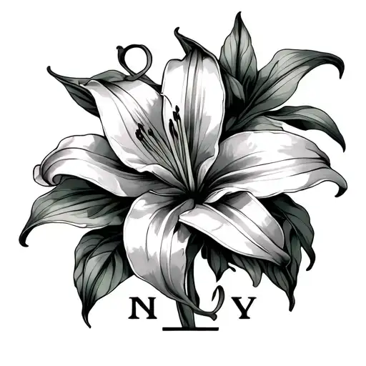 Lily Flowers Intertwined With Initials