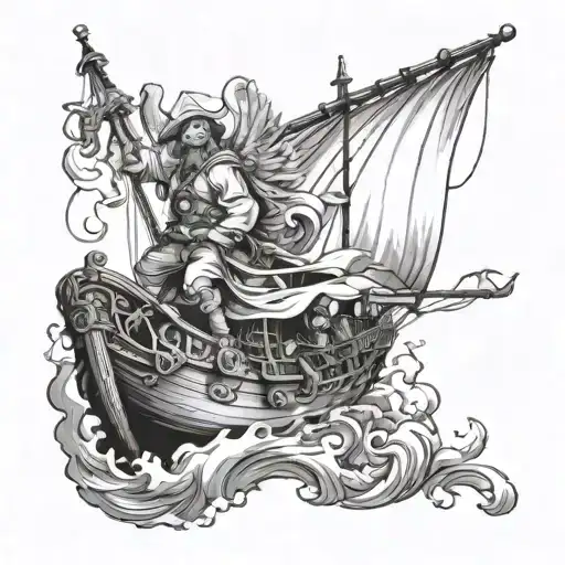 An Angel Who Thutshes A Sailer Who's Stairing Pirateship