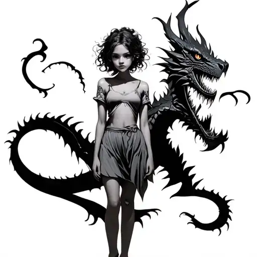 Girl Standing With A Shadow Behind Her Of Her Own Shadow Being Wrapped By A Dragon