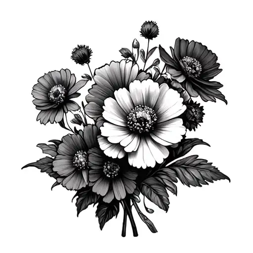 Carnations And Cosmos Flowers Wrap Line Dot