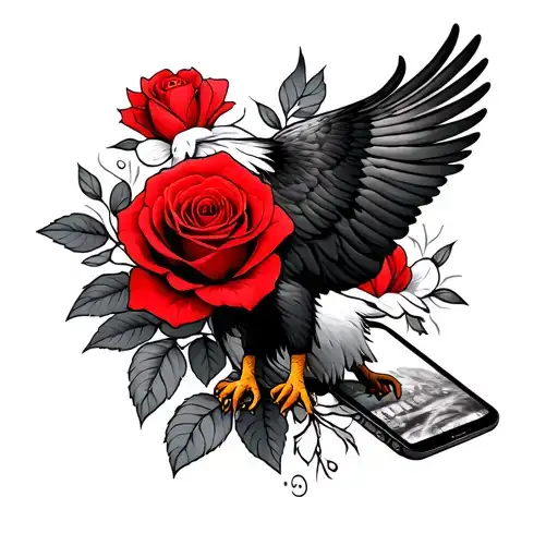 Eagle And Rose Blooming Flower And Phone Both Red