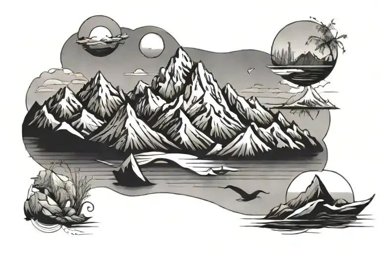 Minimalist Mountain And Sea