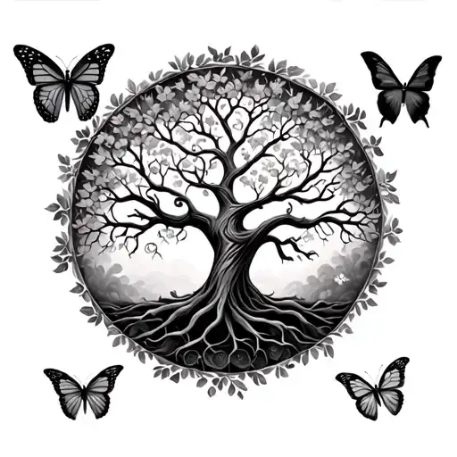 Tree Of Life And Butterfly Next Door