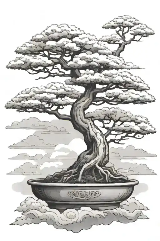 Bonsai Tree With Japanese Clouds Instead Of Leaves