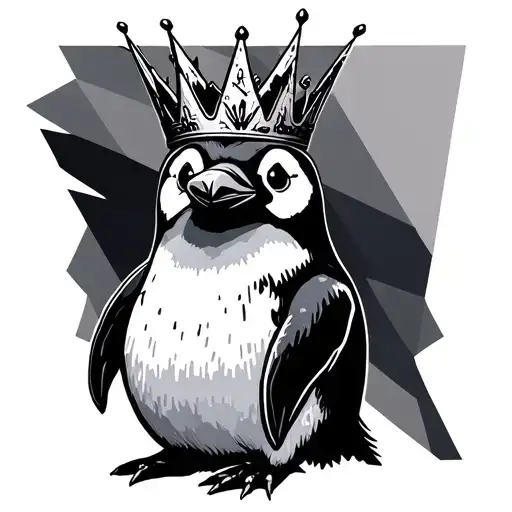 Full Body Penguin Wearing Grafitti Crown With Geometric Background