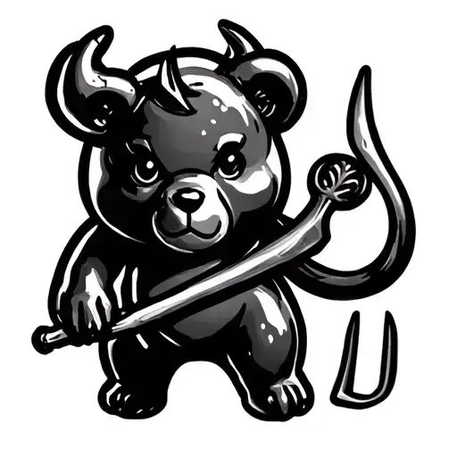 Gummy Bear With Devil Horns And A Pitch Fork With A Tail