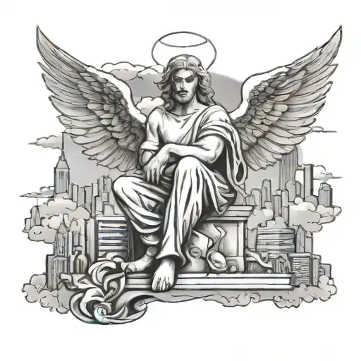 Guardian Angel Sitting In The Manchester Skyline Made