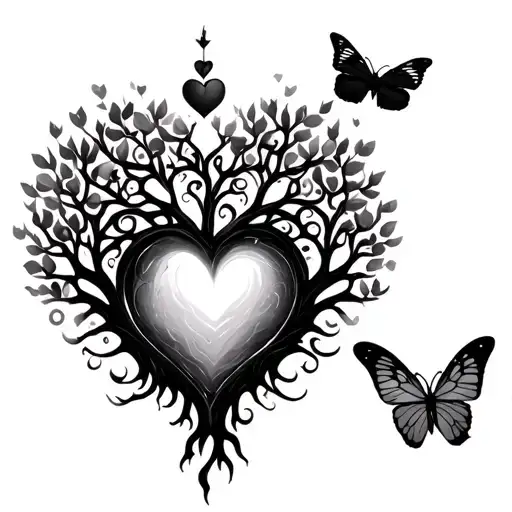 Tree Of Life Heart And Butterfly Above