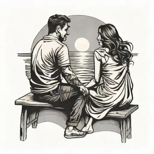 Couple Sitting On Beach Watching Sunset