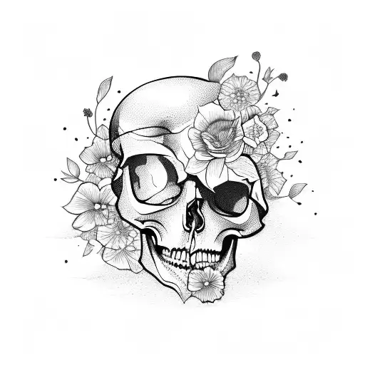 Line Art Floral And A Skull
