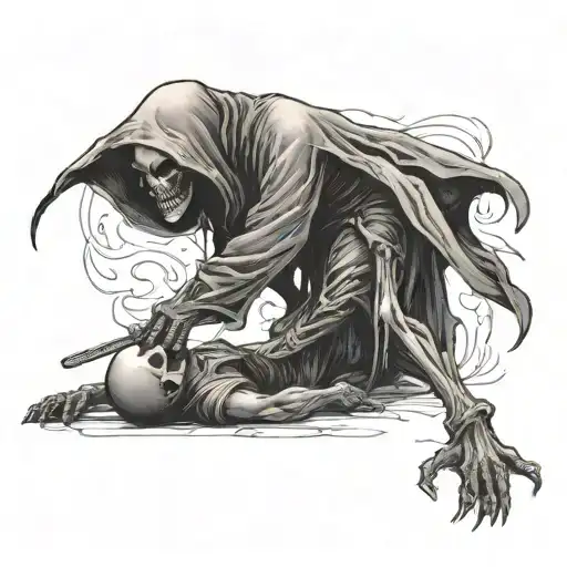 The Grim Reaper Being Pushed Away From Man On The Ground