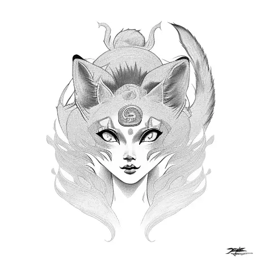 Geisha With A Nine Tailed Fox Wrapped Around Her