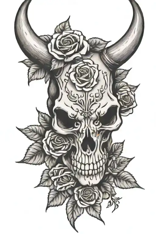 Skull Bull Skull With Roses