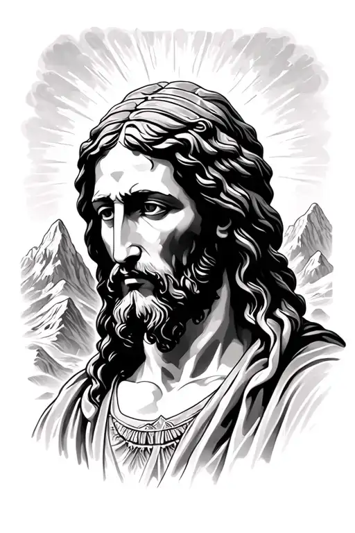 Jesus Face In Dark With Mountains
