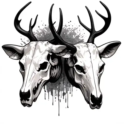 Deer And Bull Skull Together