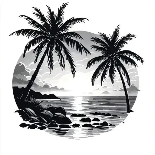 Palms By The Sea At Sunset