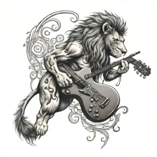 A Lion Wearing Swim Goggles Playing A Guitar Underwater Surrounded By Musical Notes