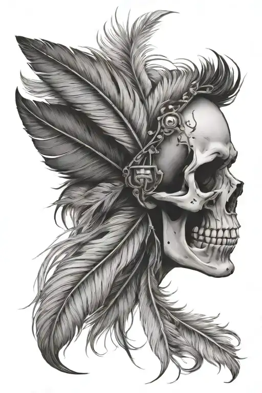 Skull Face Inside A Feather Feather Feather