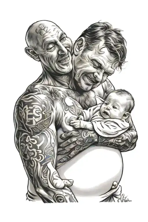 Father With Newborn Son Born Child And Baby