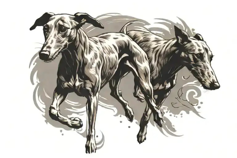Just Two Specular Greyhound's Running Tattoo Dark Cider Punk Style