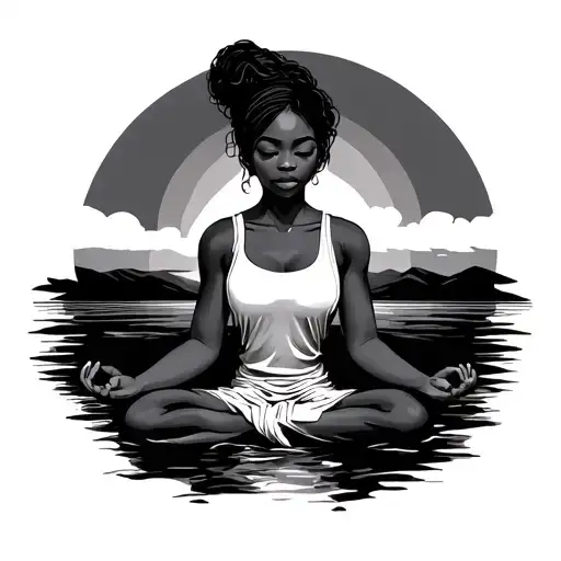 Black Women Meditating With Sunset Background