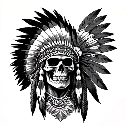 Native American Scenery Featuring Skull With Headress