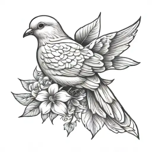 Dove With Two Flowers