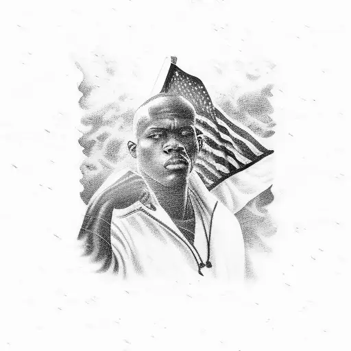 A Powerful Black And Grey Portrait Of A Us Navy Sailor With Waves Crashing In The Background