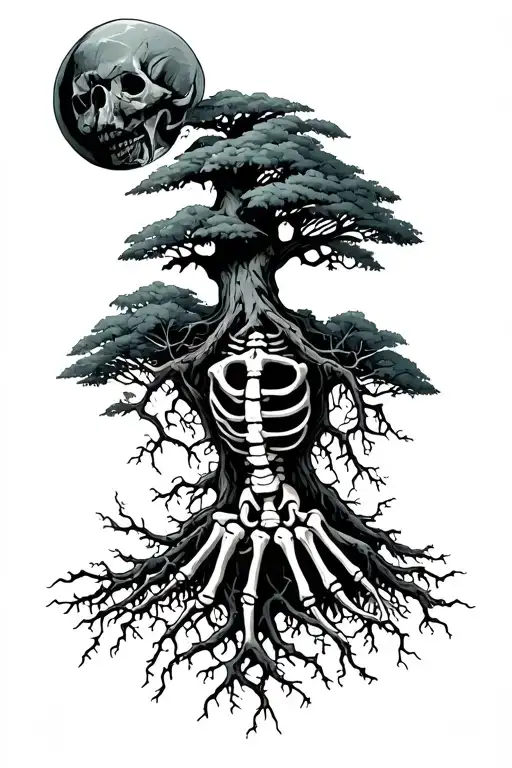 Poison Tree On Arm With Roots Leading Into Skeleton Hand