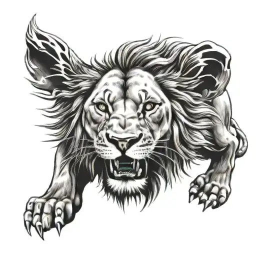 Lion Roaring With African Scene