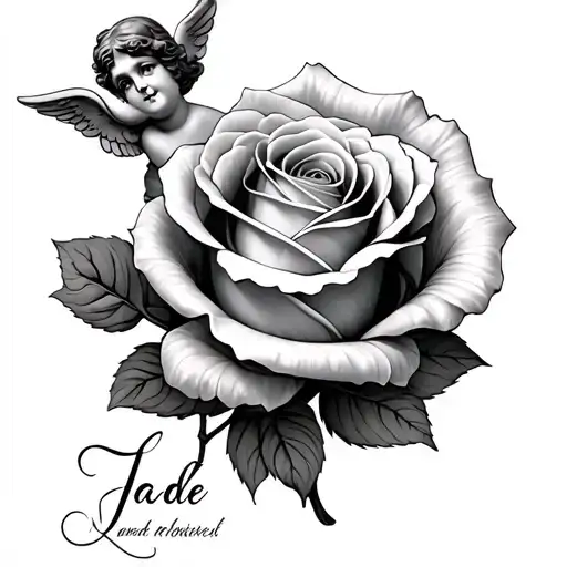 Rose Petals With A Cherub On Top And Jade's Name Written On Them
