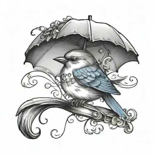 Umbrella With A Little Blue Bird On Top Hat