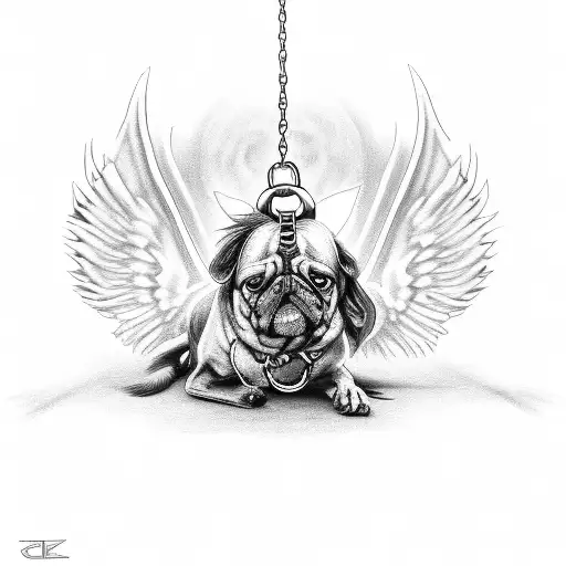 Demon Dog On A Chain Leash Being Held By Angel Of Death