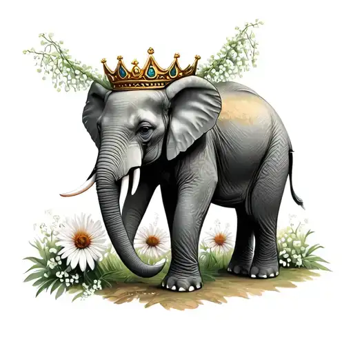 Elephant With Crown Of Lily Of The Valley And Asters