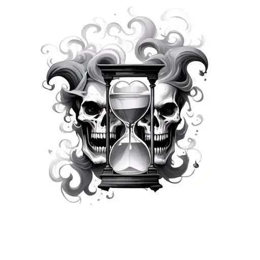 Skull Hourglass Filled With Swirling Smoke Evil Jester Faces