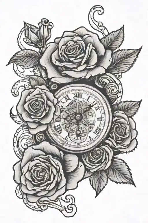 Rose With Pocket Watch Mechanism Intertwined