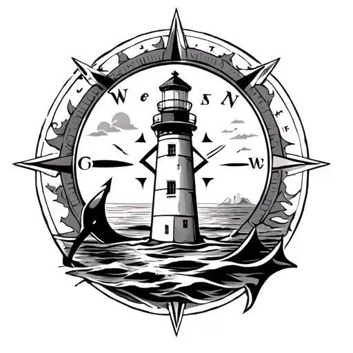 Lighthouse With Compass And Or Anchor Tattoo Small For Men