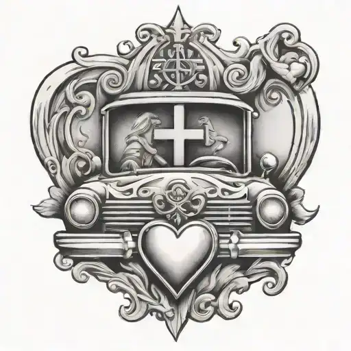 Heart Cross Family God In Car Driving