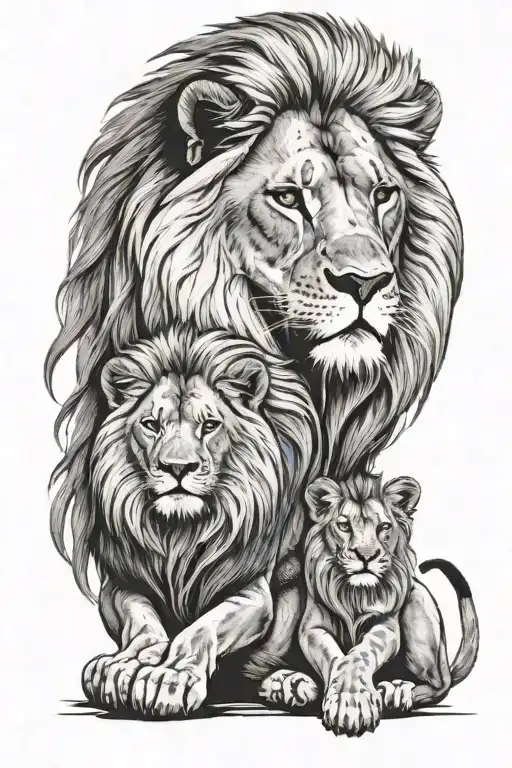 A Lion And His Child Sitting