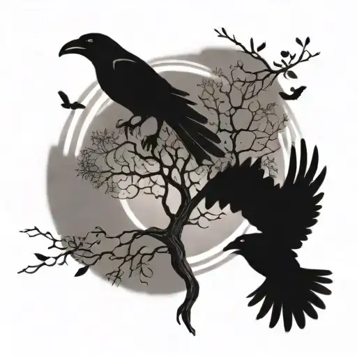 Flying Crows And Tree Of Life