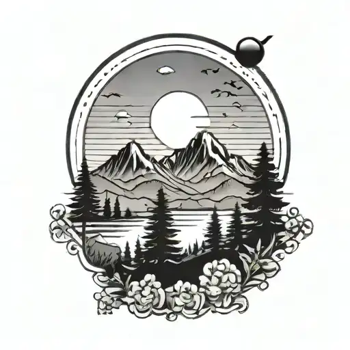 Sunset Emoji With The Silhouette Of Mountains And A Family Of 6 Very Small And Dainty For A Woman