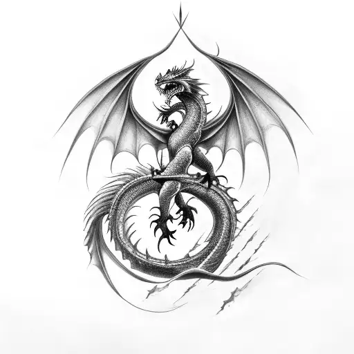 Brush Stroke Dragon With Lightning