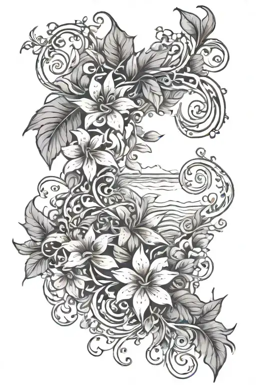 Beach And Flowery Vines Growing