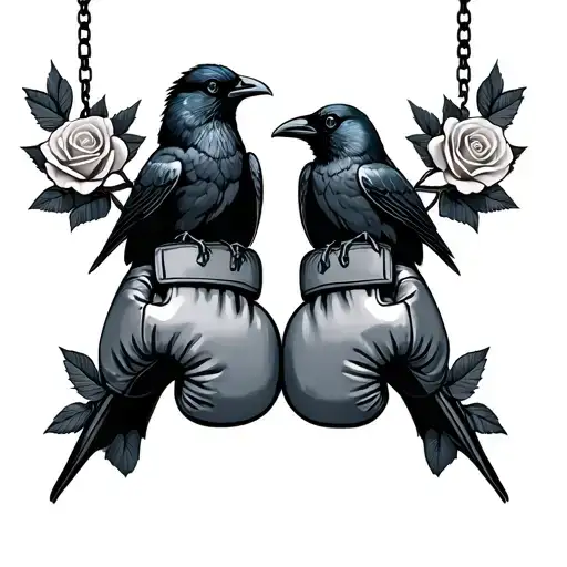 Boxing Gloves Hanging With Crows Holding A Rose On Each Side