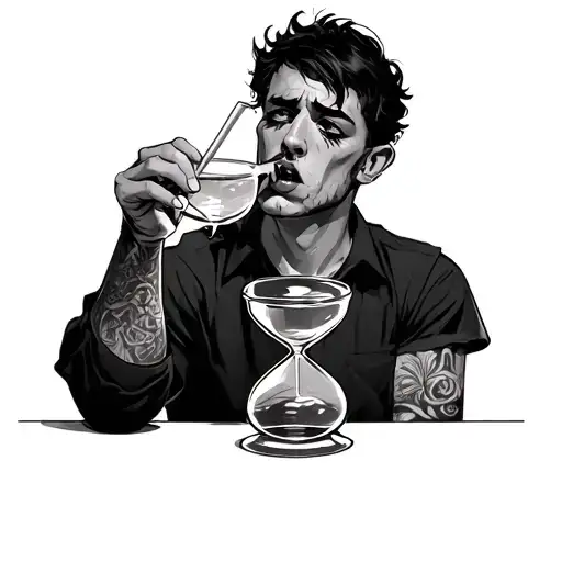 A Sad Man Drinking A Hourglass With A Straw