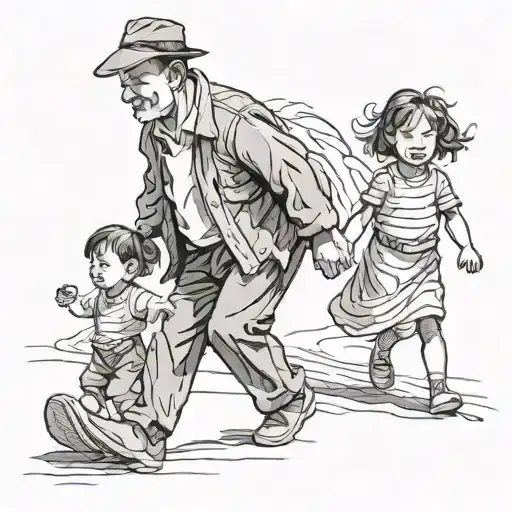 Father Ang Son Daughter Shadow Walking