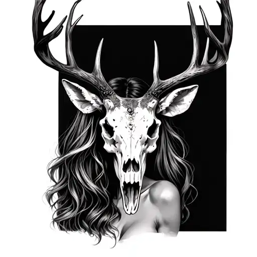 Sexy Woman With Deer Skull Head