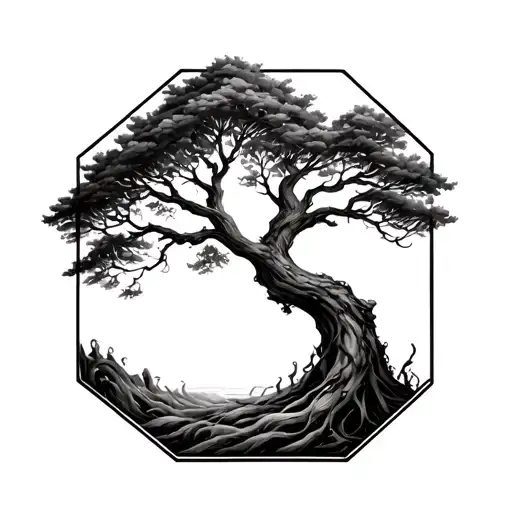 Tree Bending In The Wind Inside A Hexagon