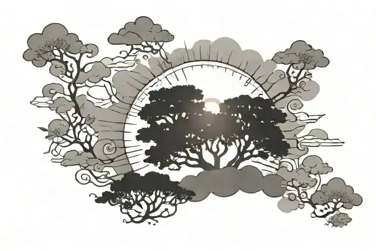 Sun Small Clouds Trees Colors Sunset